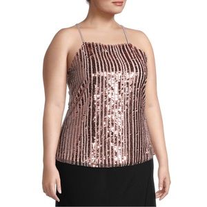 No Boundaries Juniors' Sleeveless Sequin Cami Top Salmon Size Medium